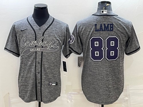 Men's Dallas Cowboys #88 CeeDee Lamb Gray With Patch Cool Base Stitched Baseball Jersey